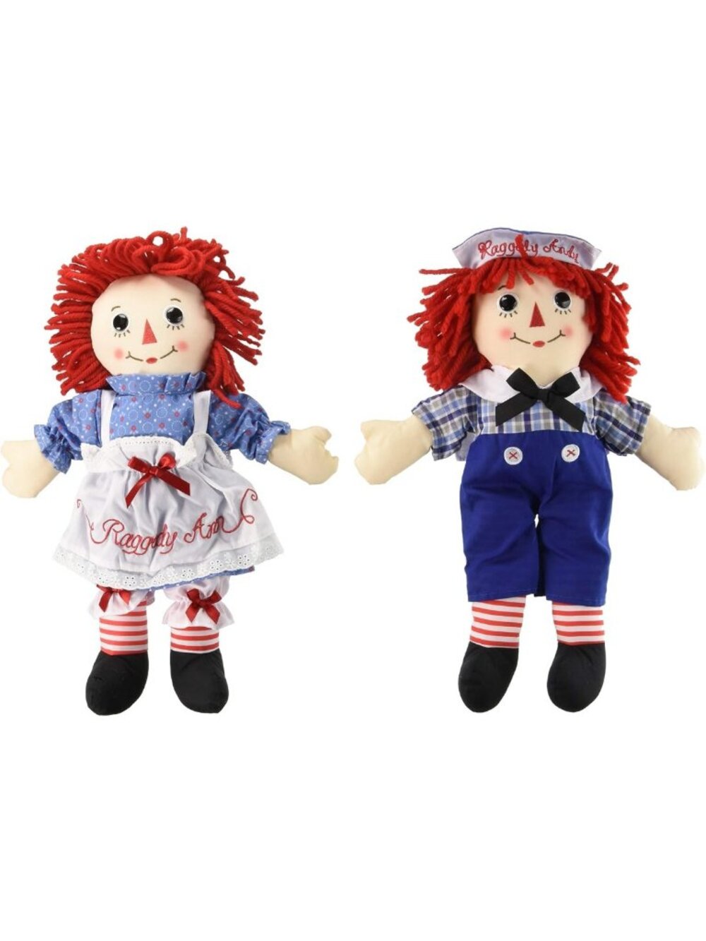Bundle of 2 Classic 16'' Raggedy Ann & Andy Dolls - Vintage Plush Toys Set
